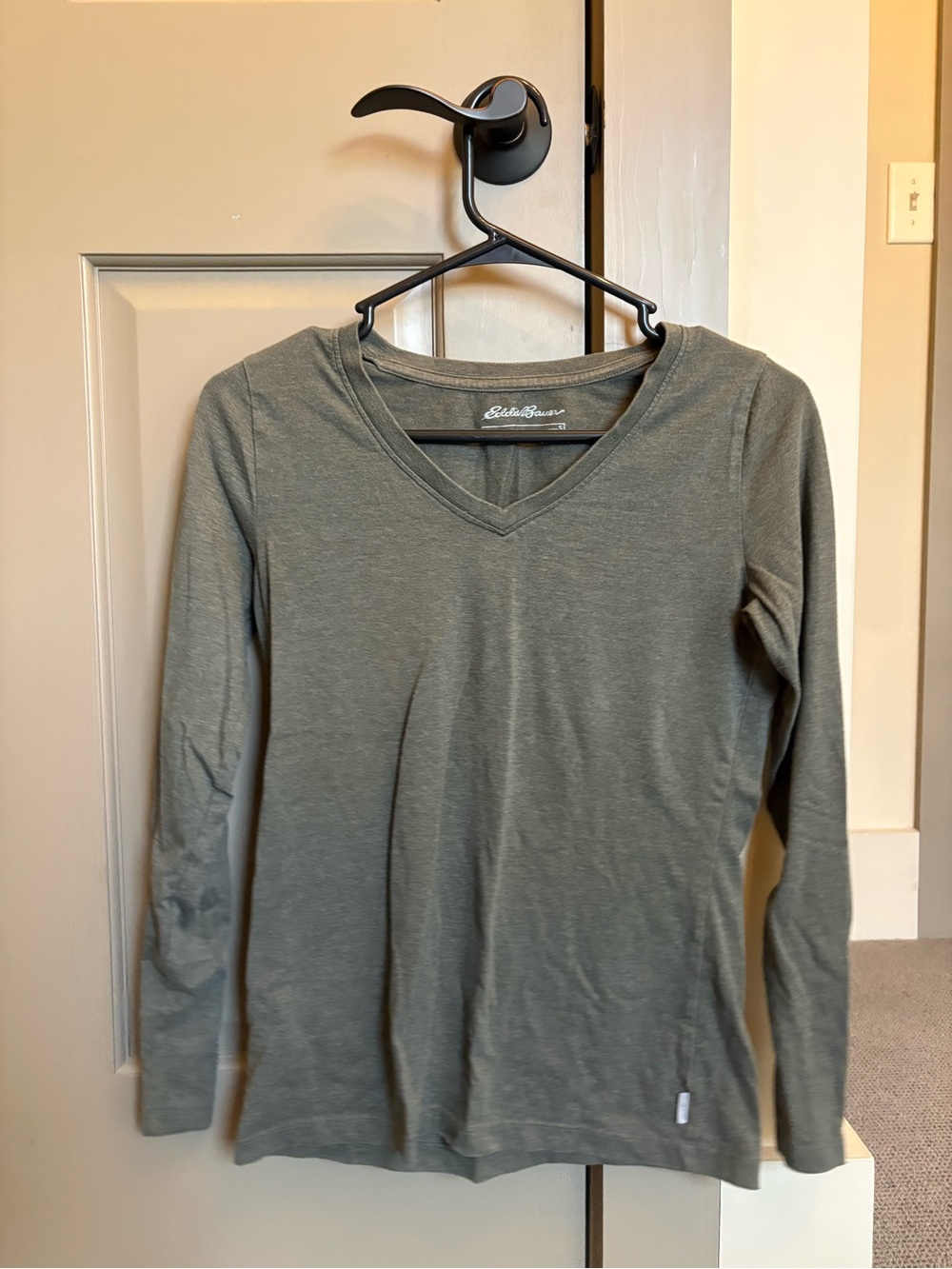 Eddie Bauer Olive Green V-Neck Long-Sleeve Tee